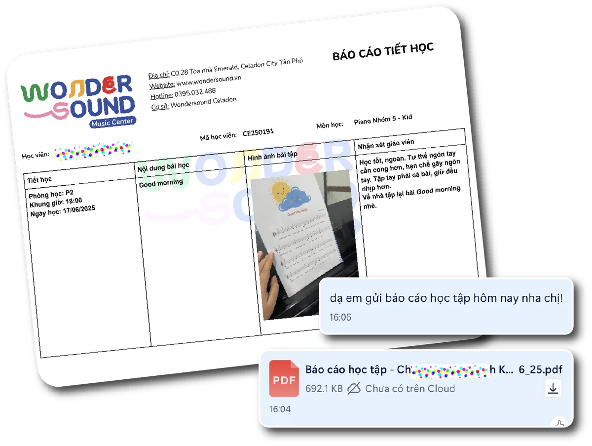 Mẫu báo cáo tiết học PDF do giáo viên Wondersound gửi